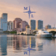 The downtown West Palm Beach skyline with the Maier Law logo above it