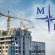A large construction project of a commercial building in West Palm Beach next to a logo for the Maier Law Firm