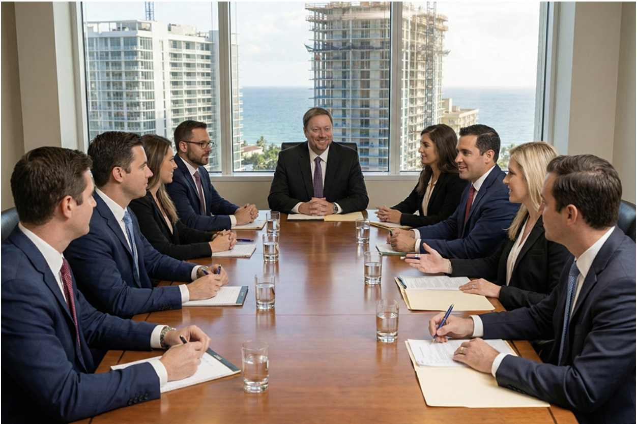 Jason Maier of Maier Law at an arbitration regarding a construction dispute in Palm Beach.