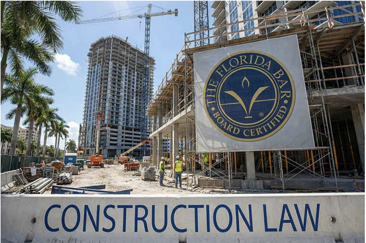 a west palm beach construction project with a Florida Bar board certified construction law banner in front of it.