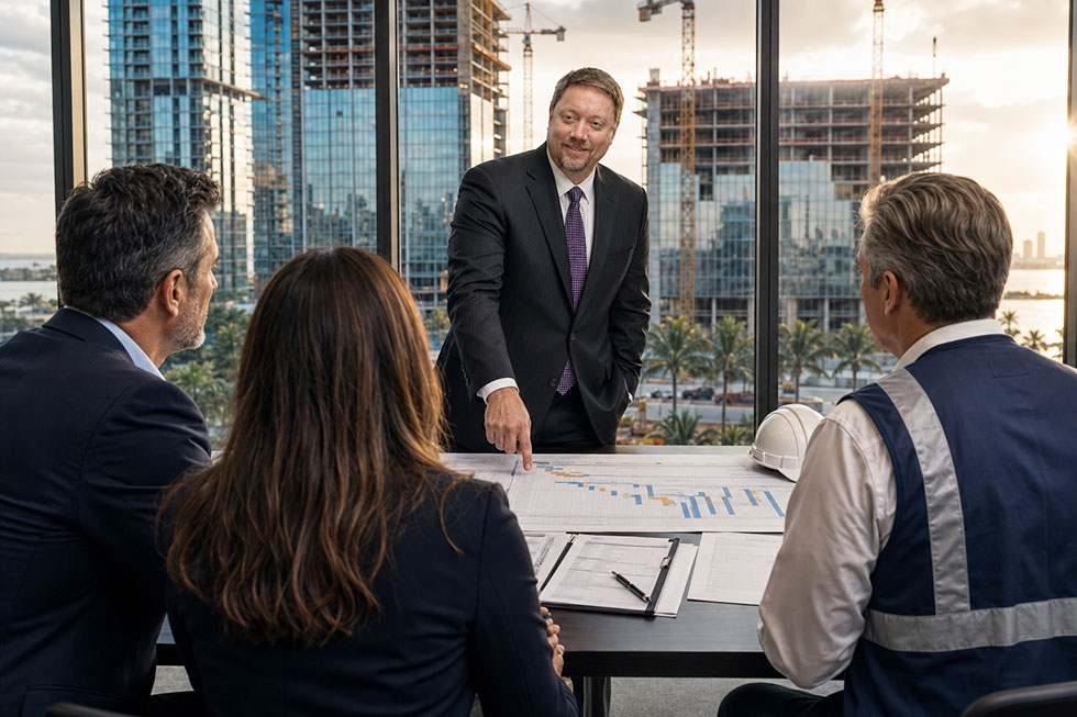 Jason Maier discusses risk avoidance strategies for commercial general contractors near a West Palm Beach construction site.